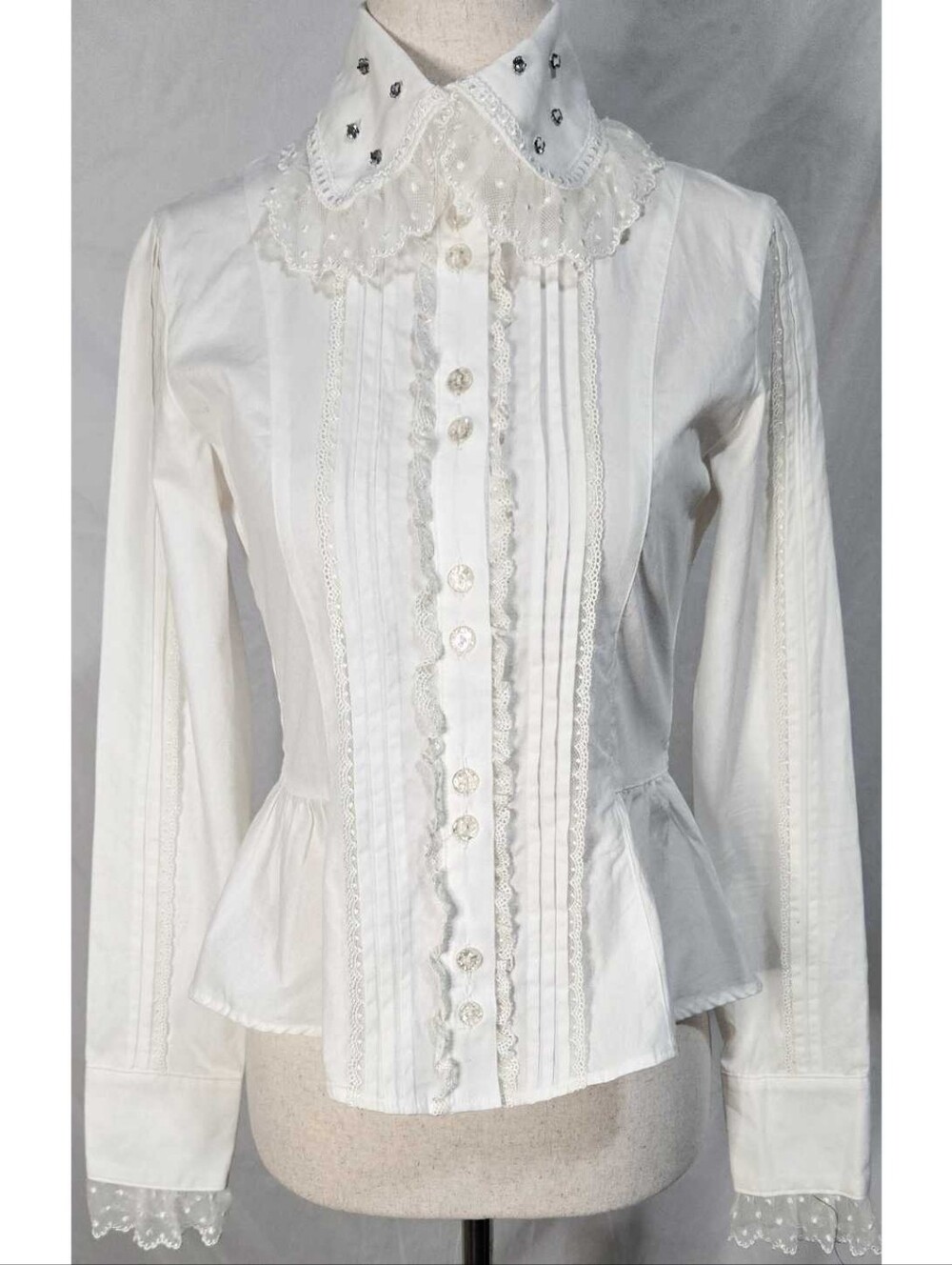 Angelic Pretty Japanese Lolita Blouse Egl Long Sleeve White Cotton Kawaii Lace
